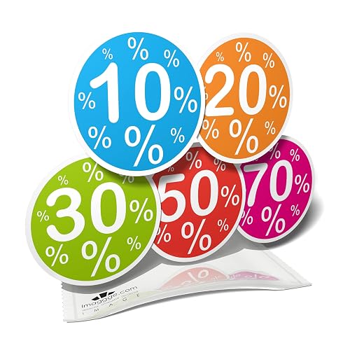 Lot de 5 Autocollants "Pourcentage Remise 10% 20% 30% 50% 70%" — imaggge.com