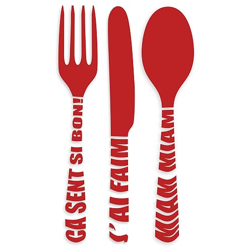 Sticker Mural 3 Couverts Cuisine (Sticker Rouge Cerise) — imaggge.com